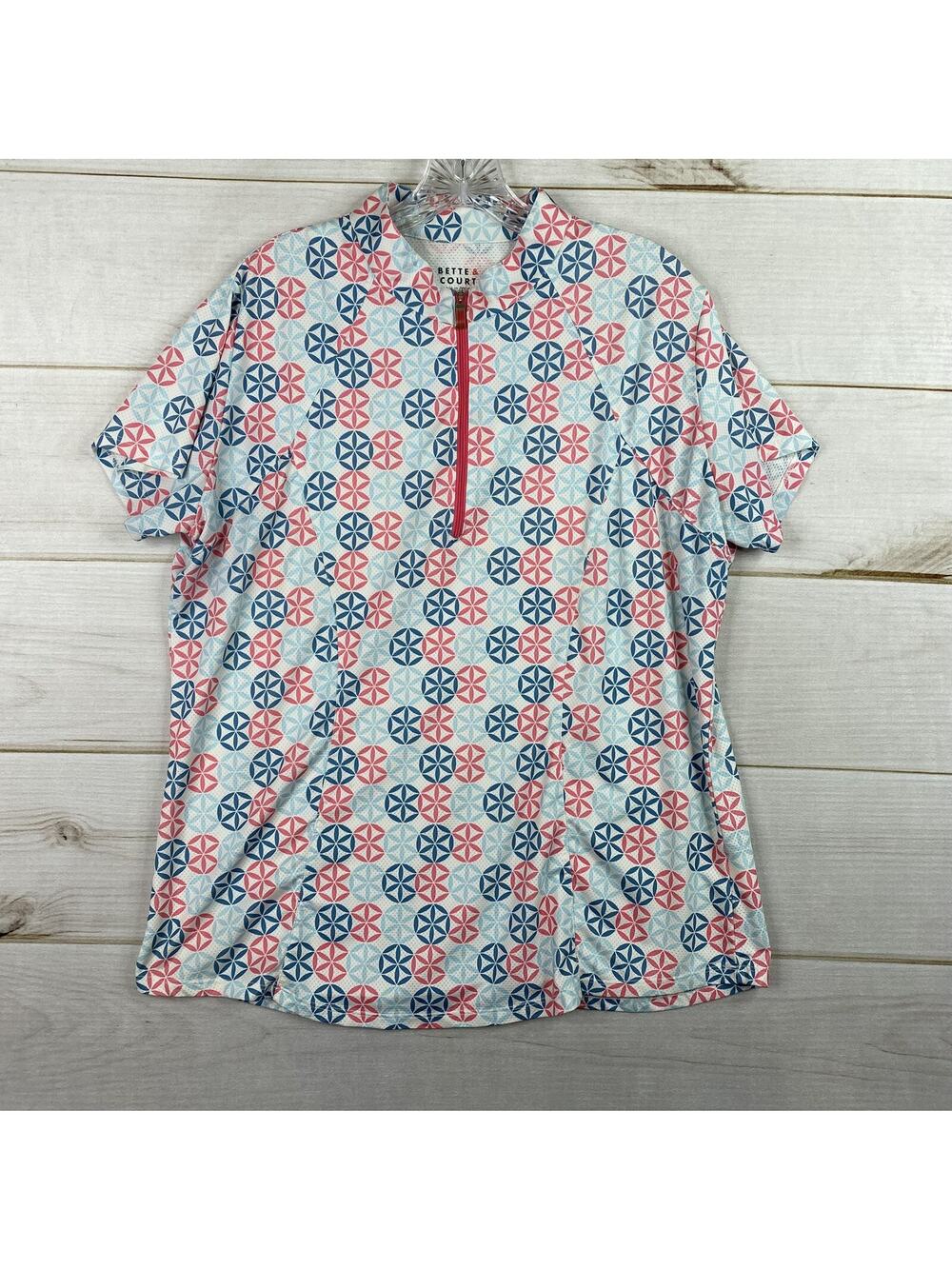Bette & Court Top Womens XL Multicolor Golf Polo Shirt 1/4 Zip Pickleball